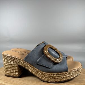 Born Boc Wedge Sandals Womens 9 Blue Leather Comfort Espadrille Strappy Shoe